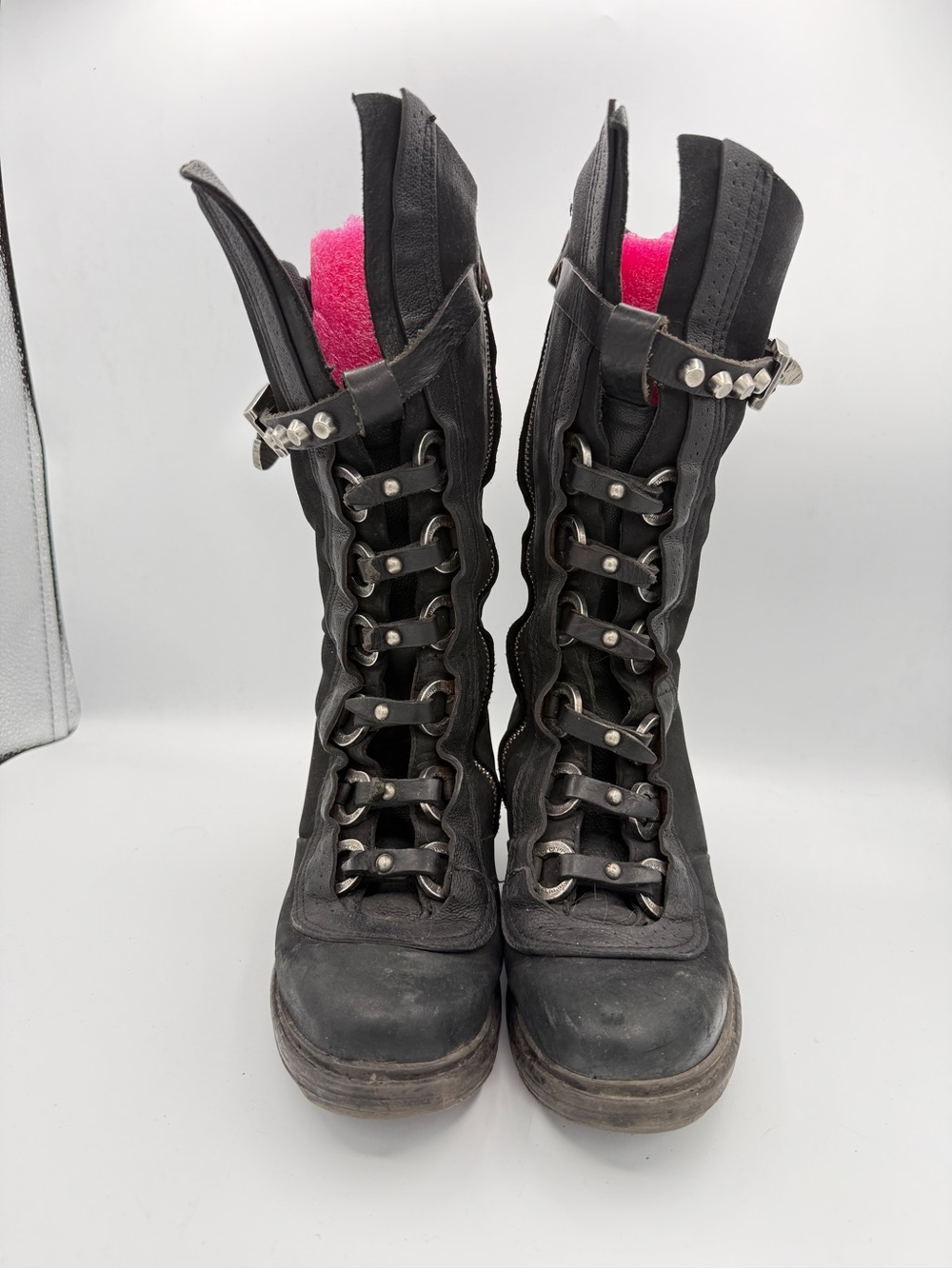 A.S.  98 Bardo Tall Black Buckle Boots Grunge Goth Leather Combat Biker - Picture 3 of 9
